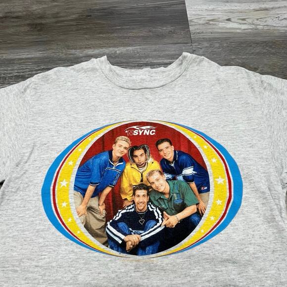 Vintage 1998 N Sync Boy Band Tultex Gray Mens M Pop Music Concert Graphic Tshirt - Picture 1 of 9
